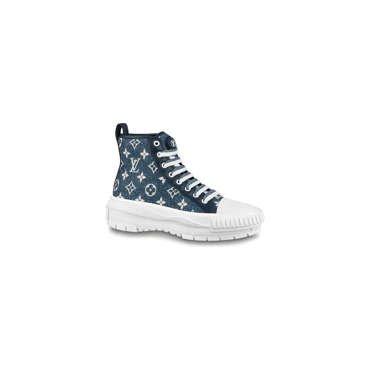 Louis Vuitton Squad Boot Monogram Denim Navy Blue White (W) (1A9S12)