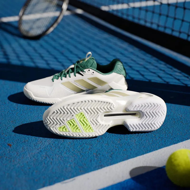 Adidas Adizero Ubersonic 5 Tennis Shoes Core White / Gold Metallic / Collegiate Green (IH3087)