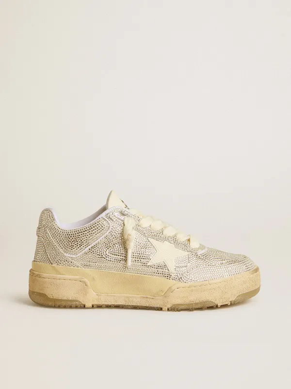 Golden Goose Women’S Forty2 In White Leather And Swarovski Crystals With White Star (GWF00630.F007044.12213)