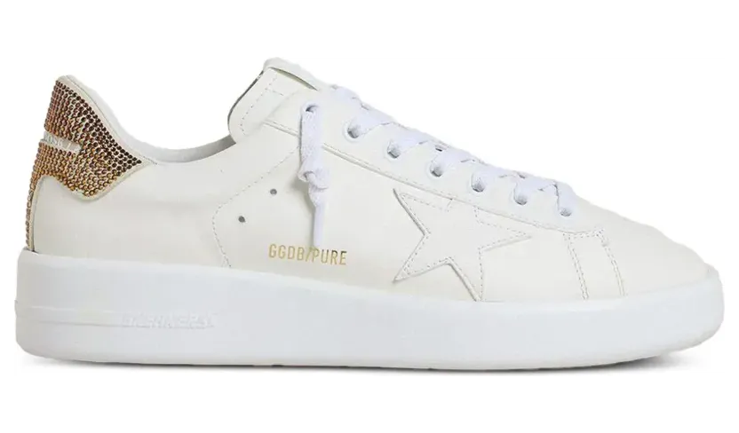Golden Goose Purestar crystal-embellished leather sneakers – Wit (GWF00197F007335)