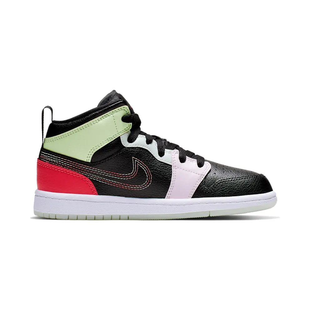 Jordan 1 Mid Glow-In-The-Dark (PS) Black/Ember Glow-Barely Volt-Light Soft Pink-Jade Aura (AV5173-076)