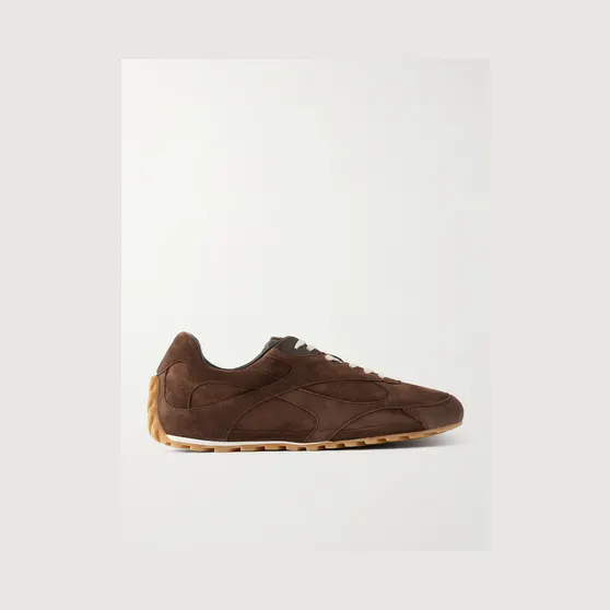 Bottega Veneta Orbit Flash Leather-Trimmed Suede Sneakers Brown (867926V3MS0)
