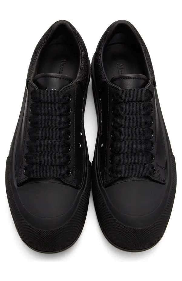 Alexander McQueen Black Glitter Deck Plimsoll Sneakers (682410WIB66) (5)