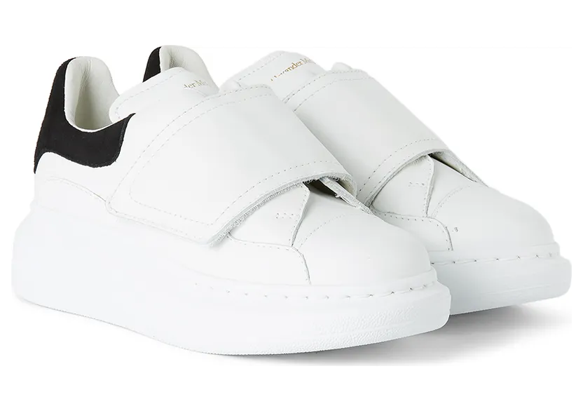 Alexander McQueen Kids White & Black Suede Tab Velcro Oversized Sneakers (587693 WHX12) (4)