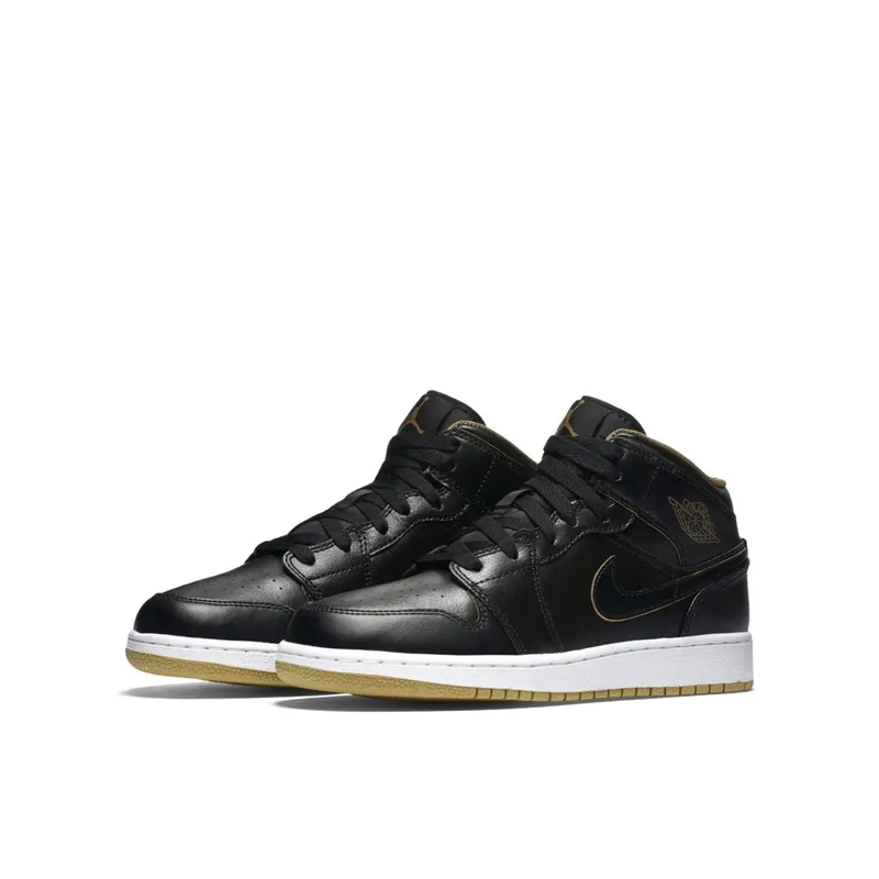 Jordan  1 Mid Black Metallic Gold (GS) Black/Black-Metallic Gold-White (554725-042)