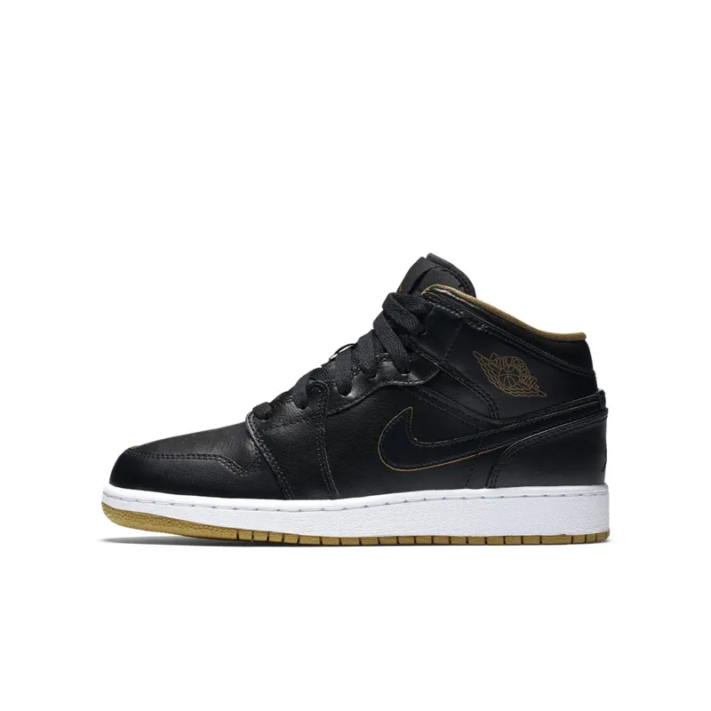 Jordan  1 Mid Black Metallic Gold (GS) Black/Black-Metallic Gold-White (554725-042)