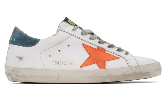 Golden Goose White and Orange Superstar Sneakers (G36MS590.T79)