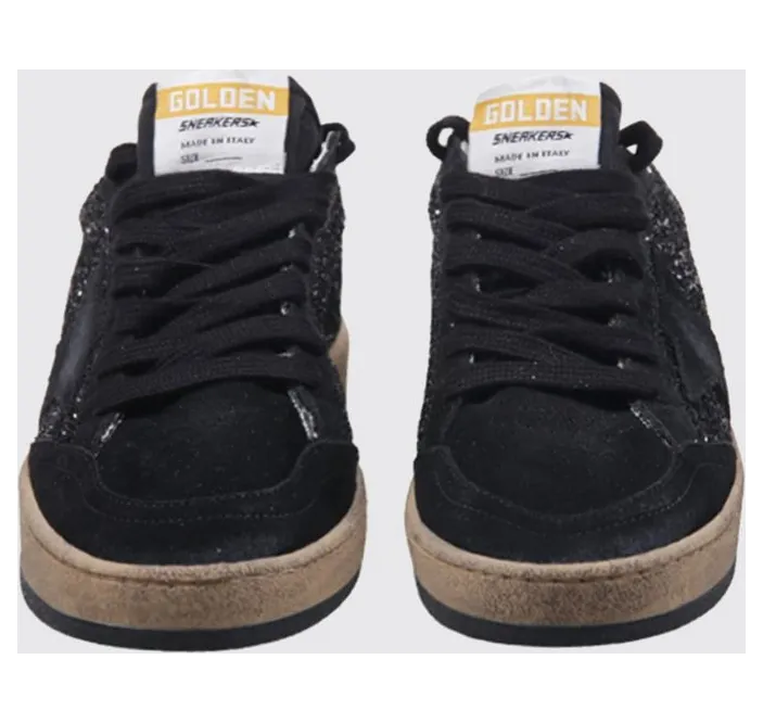 Golden goose Ball Star Leather Trainers with Worn-Out Effect and Glitter Black (GWF00117F00398990100)