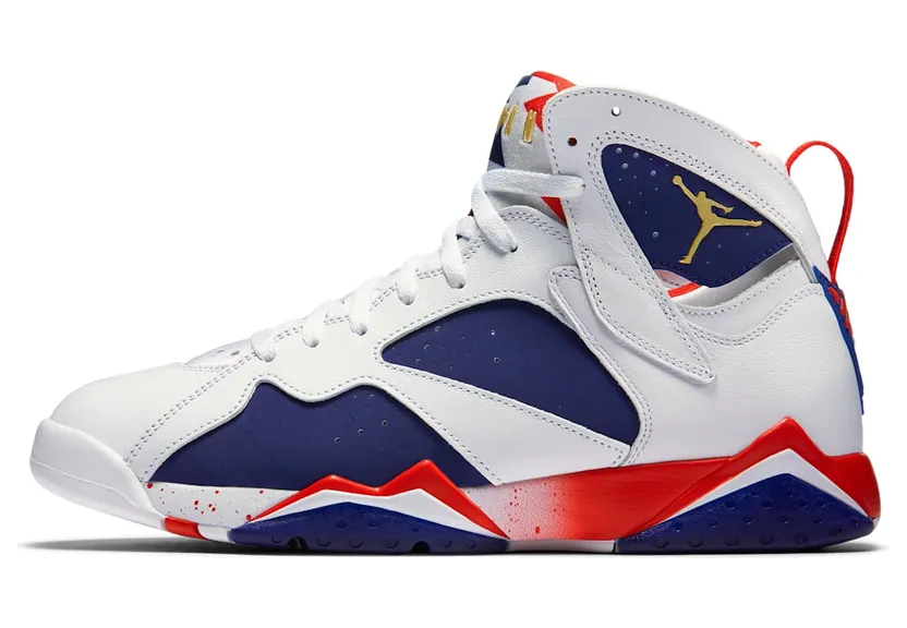 Air Jordan 7 Retro Olympic Tinker Alternate “White / Deep Royal Blue / Fire Red / Metallic Gold Coin” (304775-123)