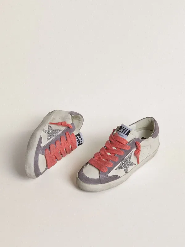 Golden Goose Super-Star With Silver Glitter Star And Lilac Suede Heel Tab (GWF00107.F007295.12160) (2)