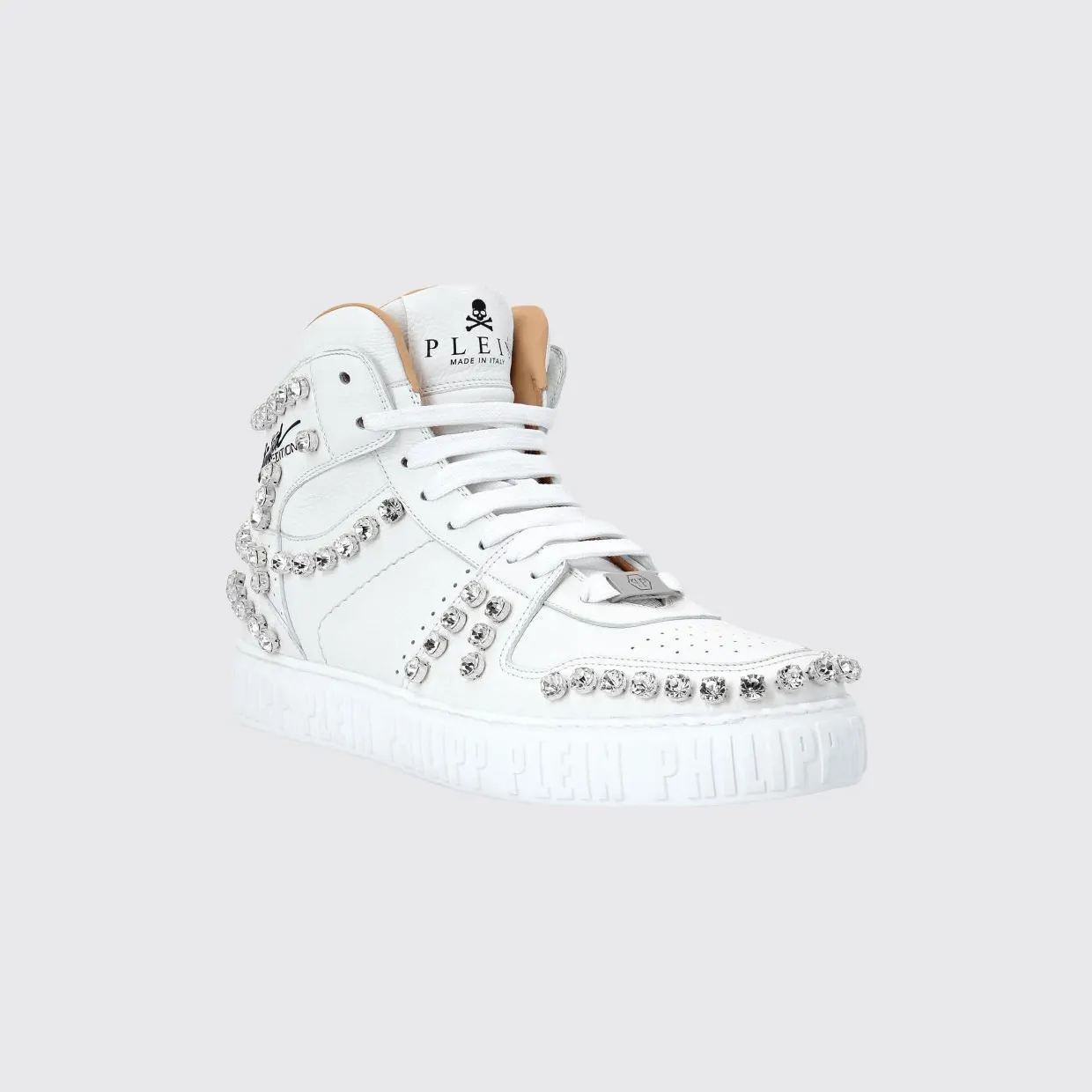 Philipp plein Limited Edition High-Top Leather Sneakers with Crystals White (SABSMSC3393PLE010N01)
