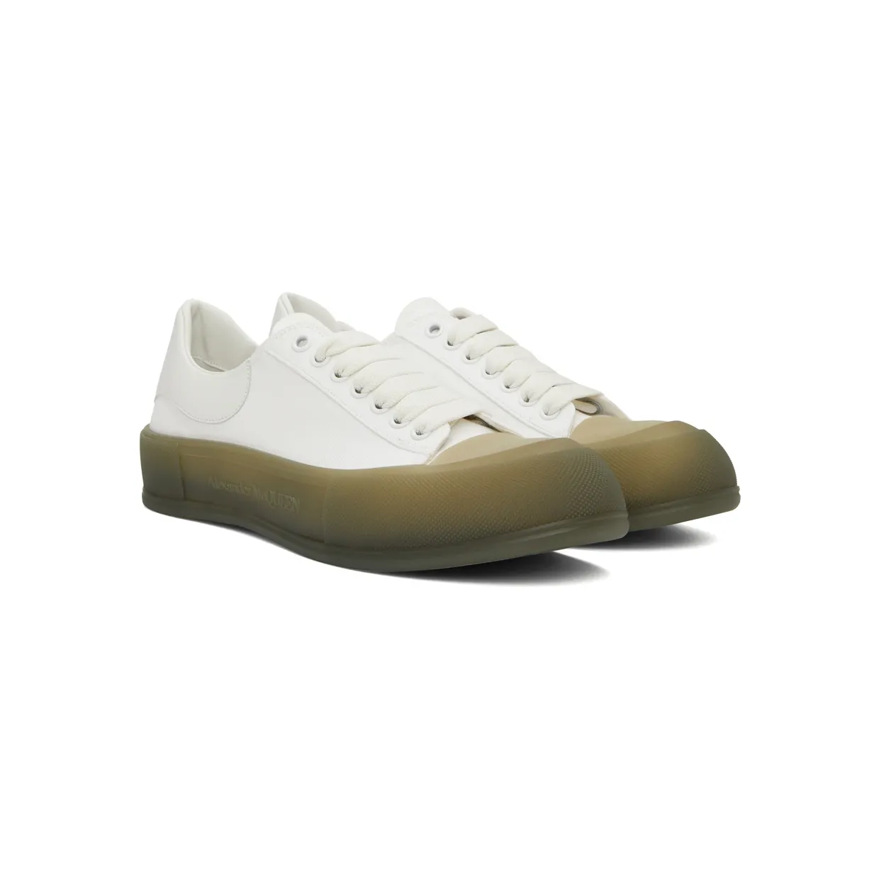 Alexander McQueen White & Khaki Deck Plimsoll Low Sneakers (667819W4MVW) (4)