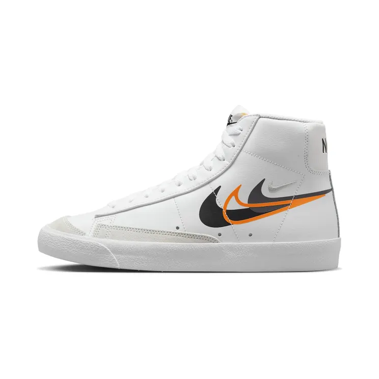 Nike Blazer Mid ’77 Multi-Swoosh “White / Bright Mandarin / Medium Ash / Black” (FN7809-100)