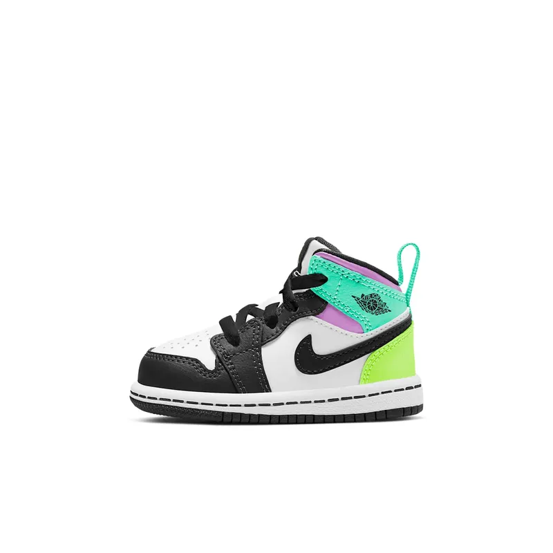 Jordan 1 Mid Pastel Black Toe (TD) – “White / Black-volt-green Glow” (640735-175)