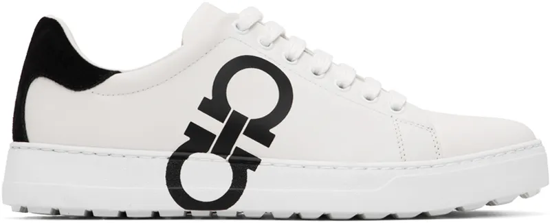 Salvatore Ferragamo White Gancini Number Sneakers (747213 020489004)