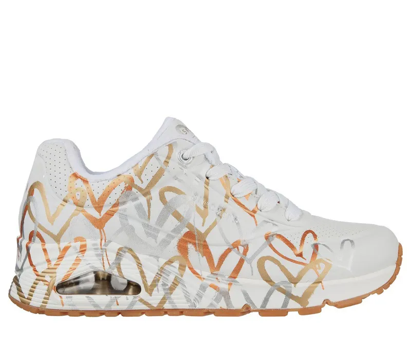 Skechers x JGoldcrown: UNO – Metallic Love Sneaker White/Gold