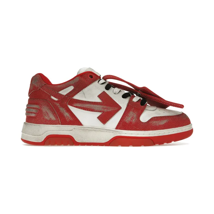 OFF-WHITE Out Of Office OOO Low Tops Red White Vintage Distressed Leather (OMIA189F22LEA0110125)