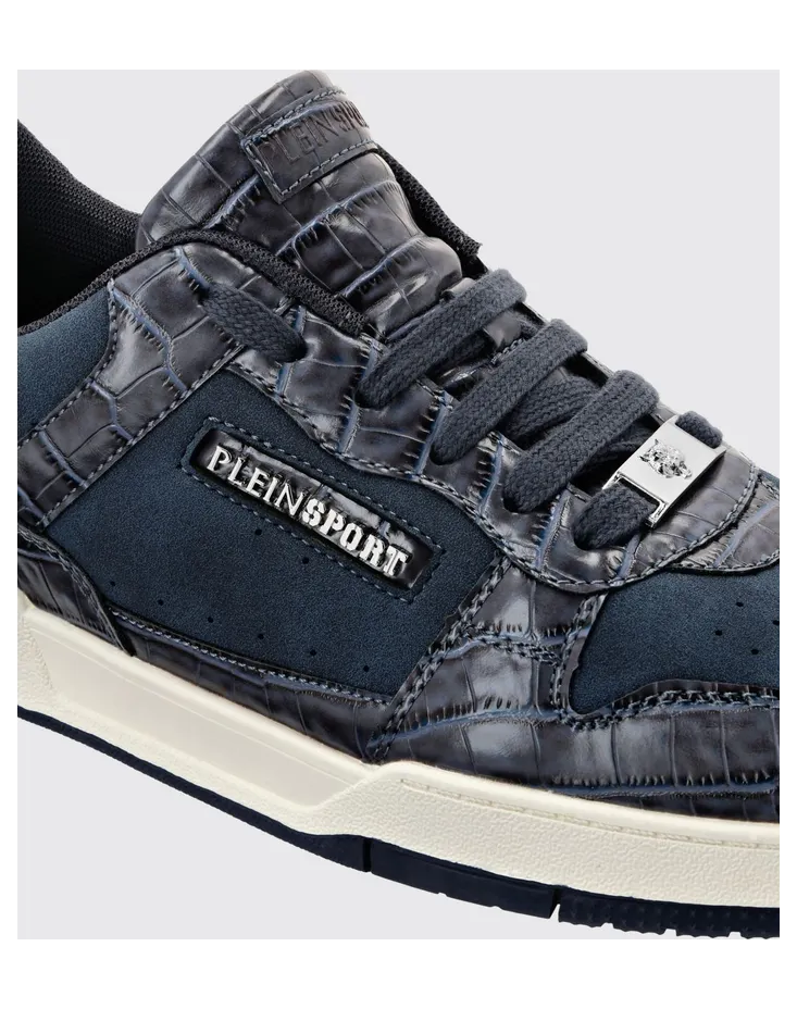 Plein Sport Suede And Crocodile Print Leather Sneakers Turquoise (FAESUSC0795STE003N08) (3)