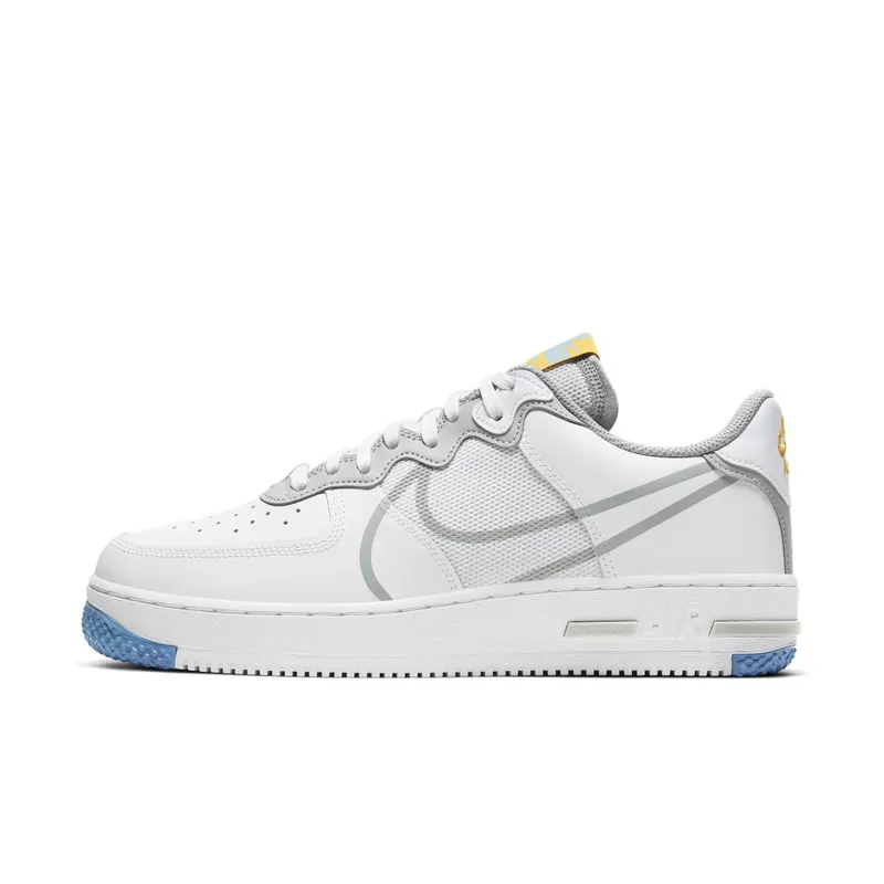 Nike Air Force 1 Low React White Light Smoke Grey White/University Gold-University Blue-Light Smoke Grey (CT1020-100)