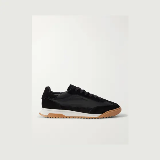 Kiton Logo-Embroidered Suede-Trimmed Stretch-Knit Sneakers Black (USSA514-N01532)