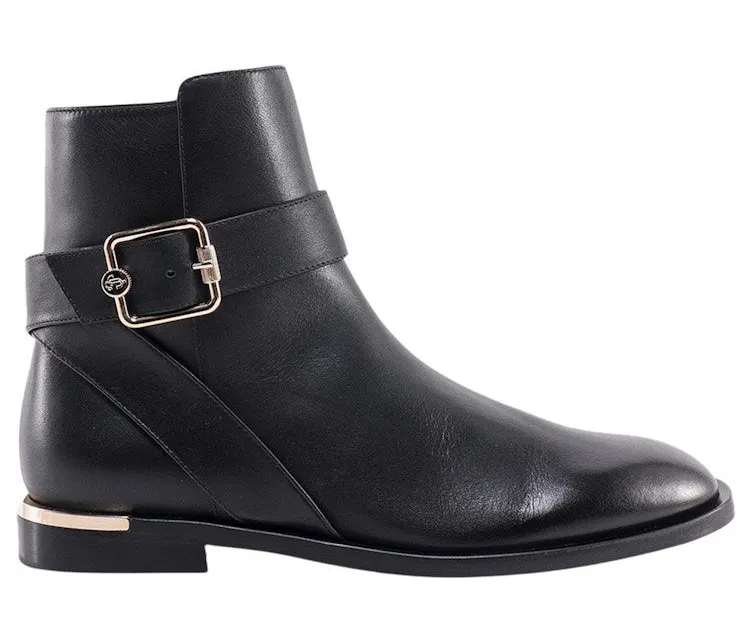 Jimmy Choo Clarice Ankle Boot Black Leather (CLARICEFLAT#BLACK)