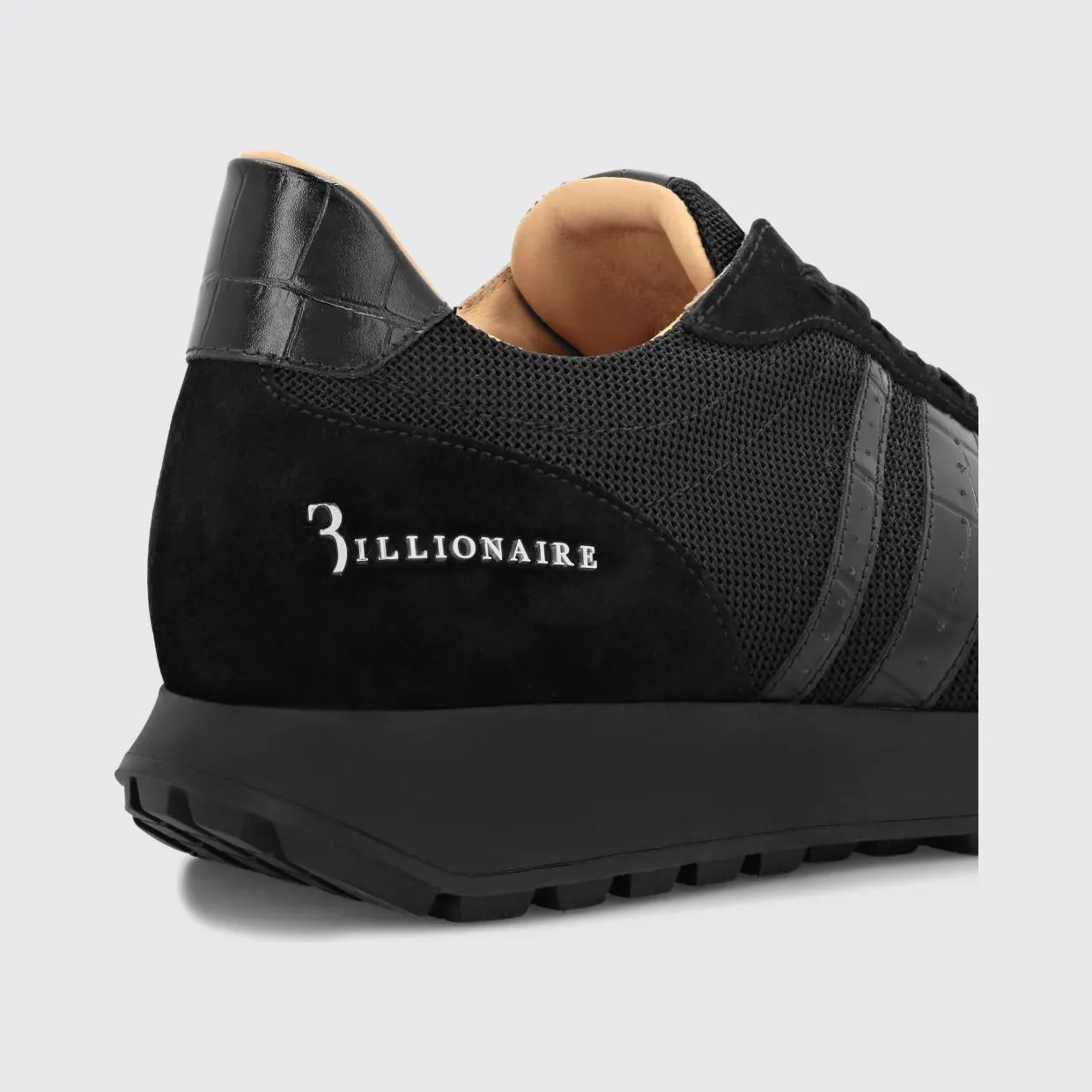 Billionaire Two-Tone Suede and Mesh Low-Top Trainers with Metallic Logo Black (RAESMSC4068BCO024N0202) (2)