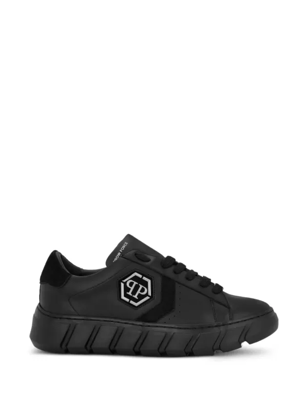 Philipp Plein Hexagon Force leren low-top sneakers – White (LAESUSC0988PLE010N)