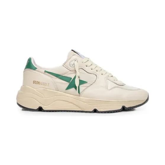 Golden Goose Profilsohle aus cremefarbenem Nylon und Leder mit grünen Lederstern Nude (GWF00126F008530)