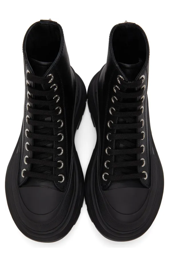 Alexander McQueen Black Leather Stud Tread Slick Sneakers (685701WHZ69) (5)