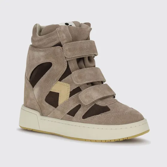 Isabel Marant IM3 Bicolor Suede High-Top Wedge Sneakers with Velcro Straps Brown (BK0010FAD3E11SSNBW)