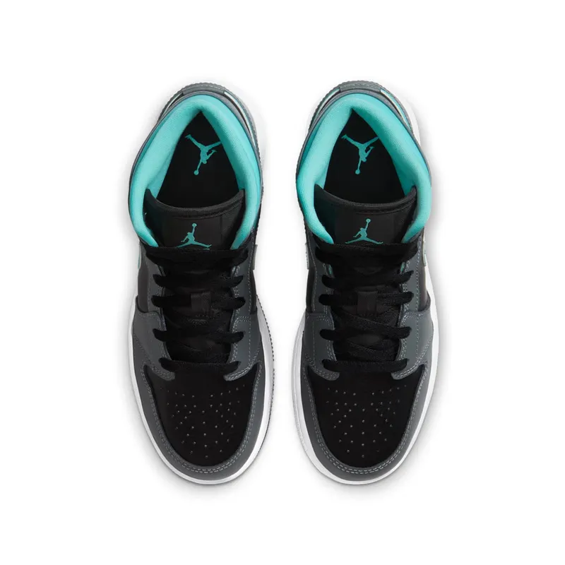 Jordan 1 Mid Grey Aqua (GS) Black/Light Aqua-Dark Smoke Grey (554725-063)