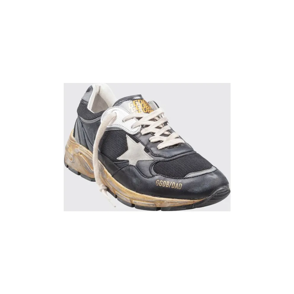 Golden goose Dad-Star Leather and Mesh Trainers with Worn-Out Effect Black (GMF00884F00327090282)