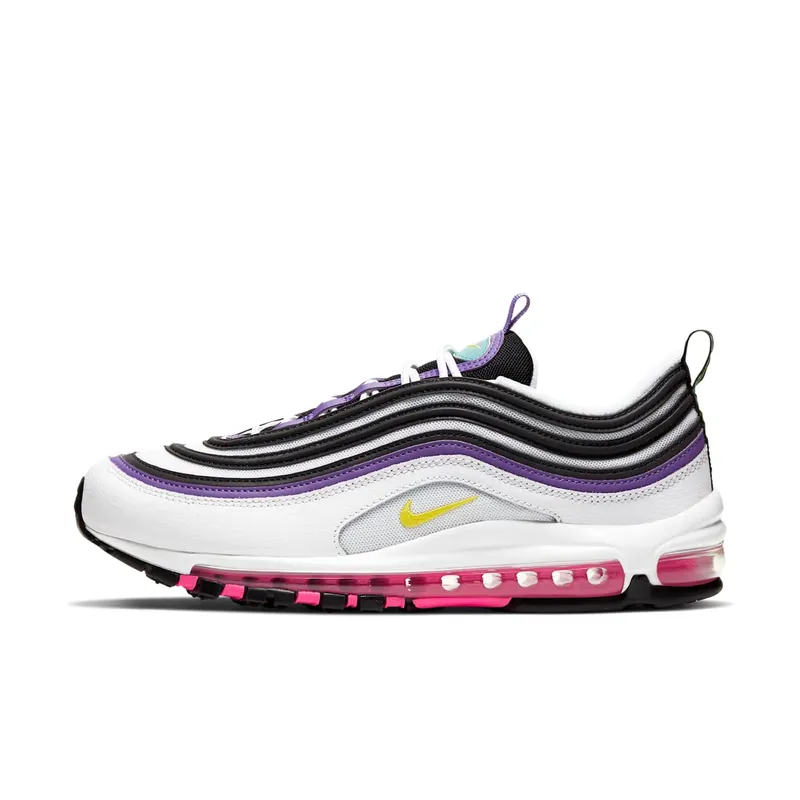 Nike Air Max 97 “White / Bright Violet / Aurora Green / Dynamic Yellow” (921826-106)