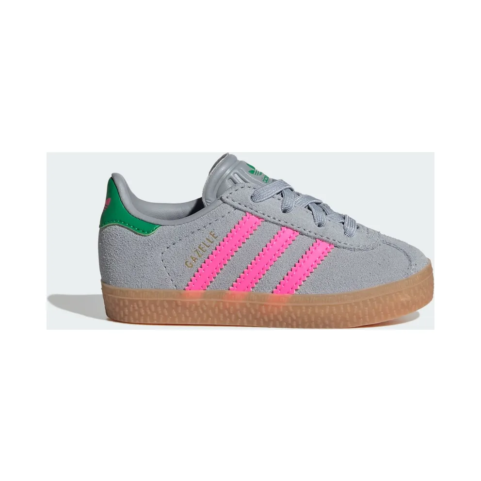 Adidas Gazelle Comfort Closure Elastic Laces Shoes Kids Halo Silver / Lucid Pink / Green (IH6477)