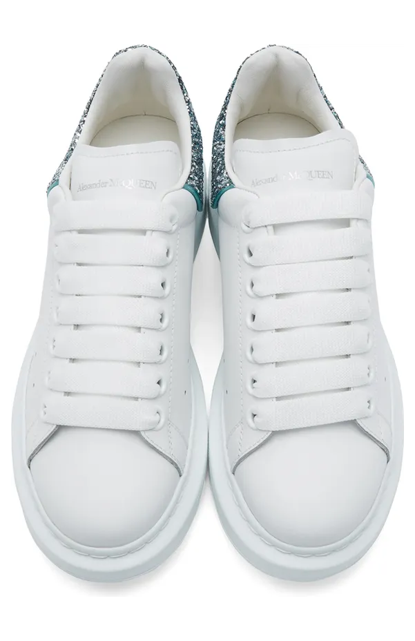 Alexander McQueen White & Blue Glitter Oversized Sneakers (558945WHNBK) (5)