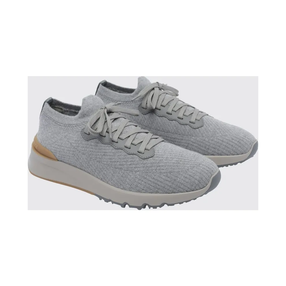Brunello cucinelli Low-Top Cotton Knit Trainers with Pull Tab Grey 1 (MZUWLBO253CYM46)