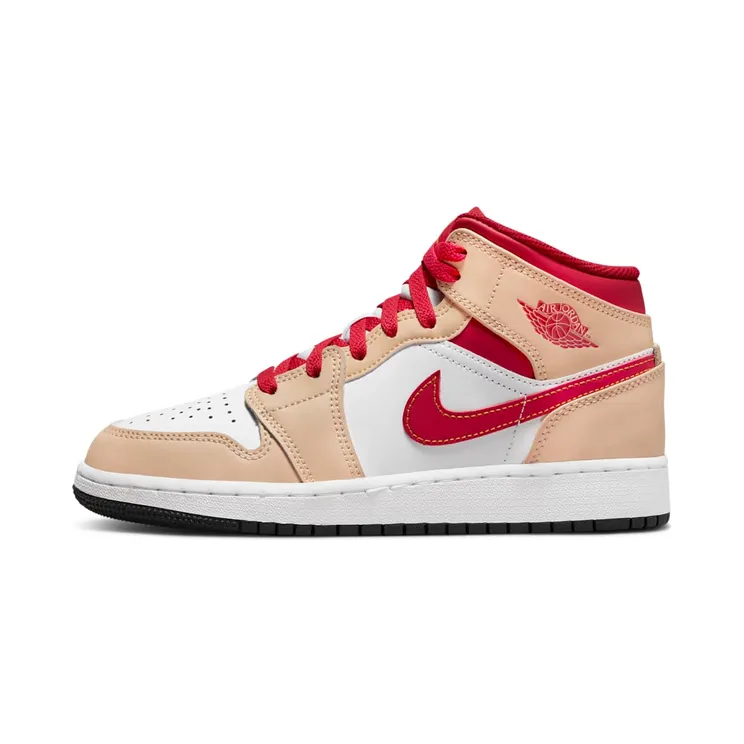 Air Jordan 1 Mid GS Beige “White Onyx / White / Cardinal Red / Light Curry” (554725-201)