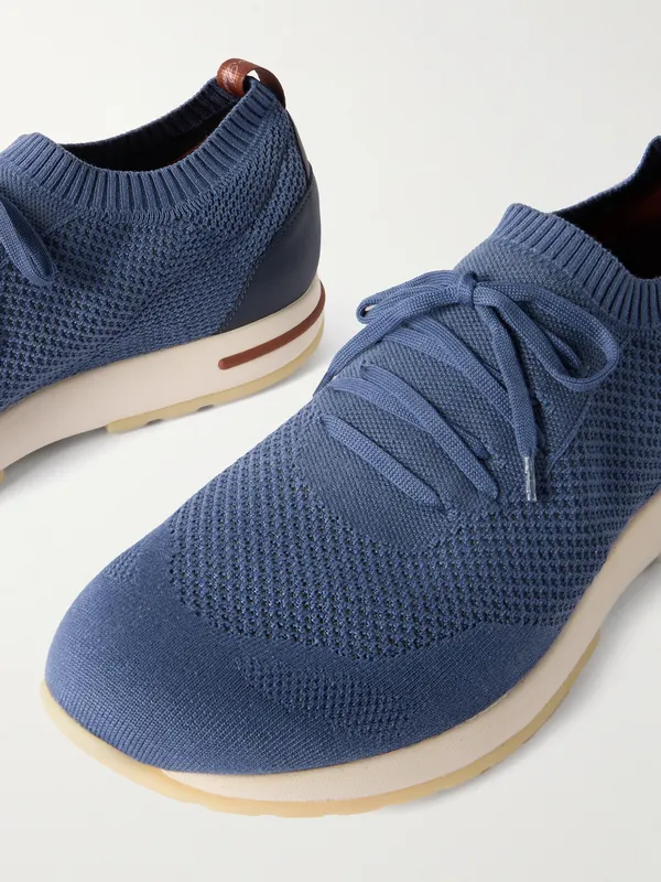Loro Piana 360 Flexy Leather-Trimmed Knitted Wish® Wool Sneakers Blue (FAO0300) (6)