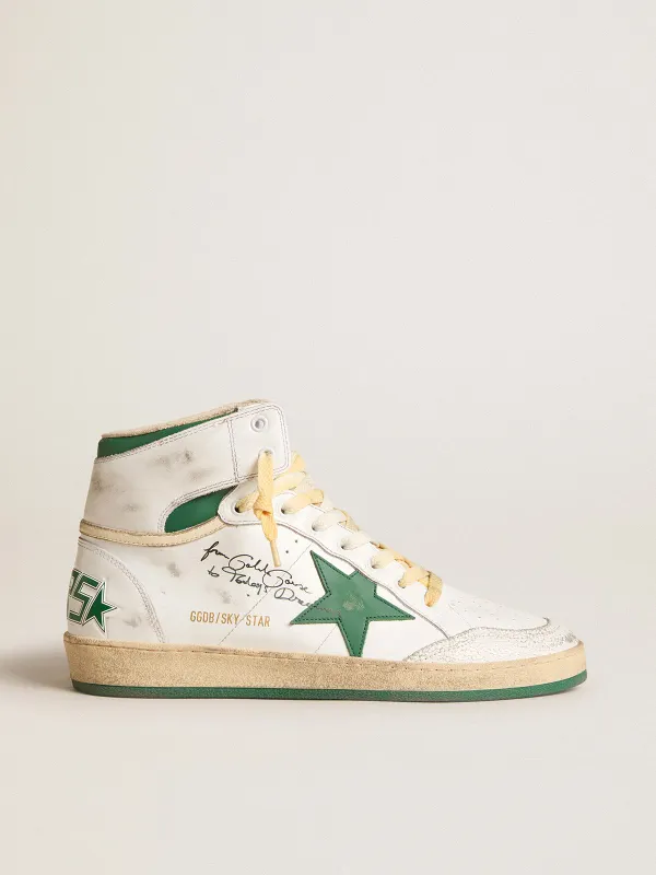 Golden Goose Sky-Star In White Leather With Green Leather Star (GMF00230.F005843.10502)