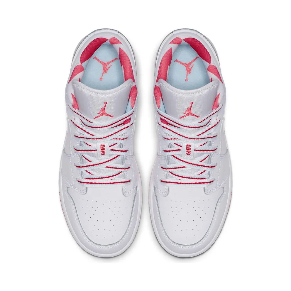 Jordan 1 Low Topaz Mist (GS) White/Ember Glow-Topaz Mist-University Red (554723-104)