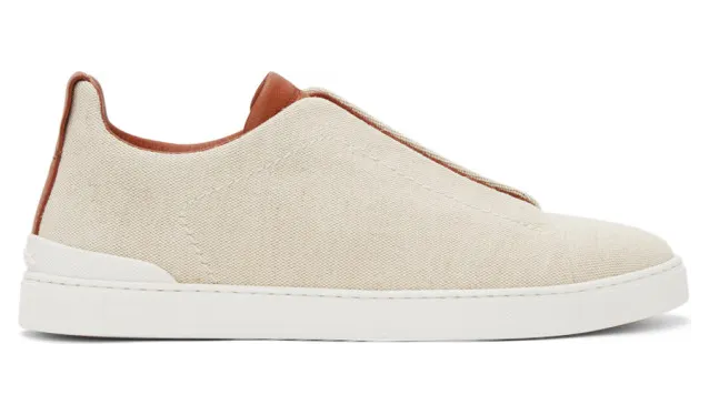 Ermenegildo Zegna Beige Canvas Triple Stitch Sneakers (LHBAS-A4841X)