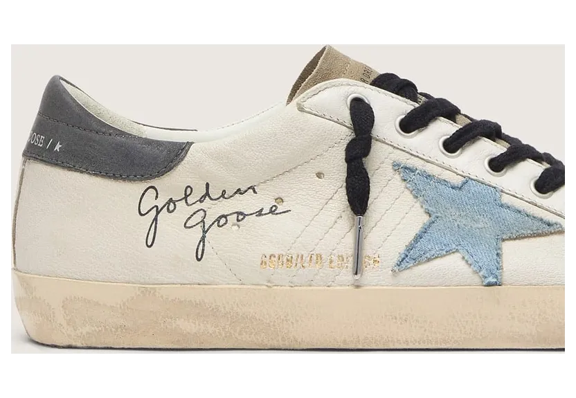 Golden Goose Super-Star In Nappa Leather With Light Blue Suede Star And Gray Leather Heel Tab (GMF00101.F005994.82675) (5)