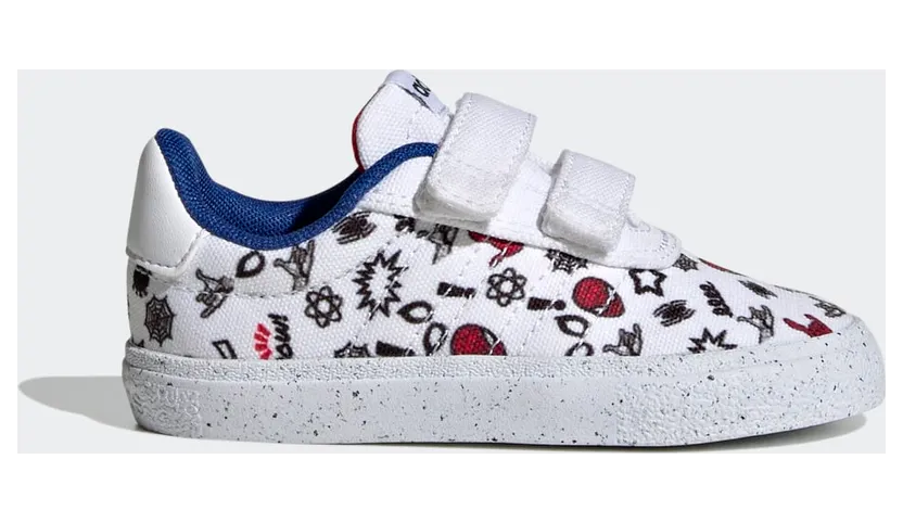 adidas x Marvel VULCRAID3R Spider-Man met Klittenband Cloud White / Cloud White / Better Scarlet (HP7752)