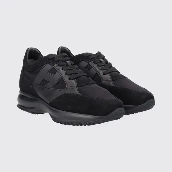 Hogan Interactive Nylon and Suede Sneakers with H Logo Black (HXW7130GC80UZAB999)