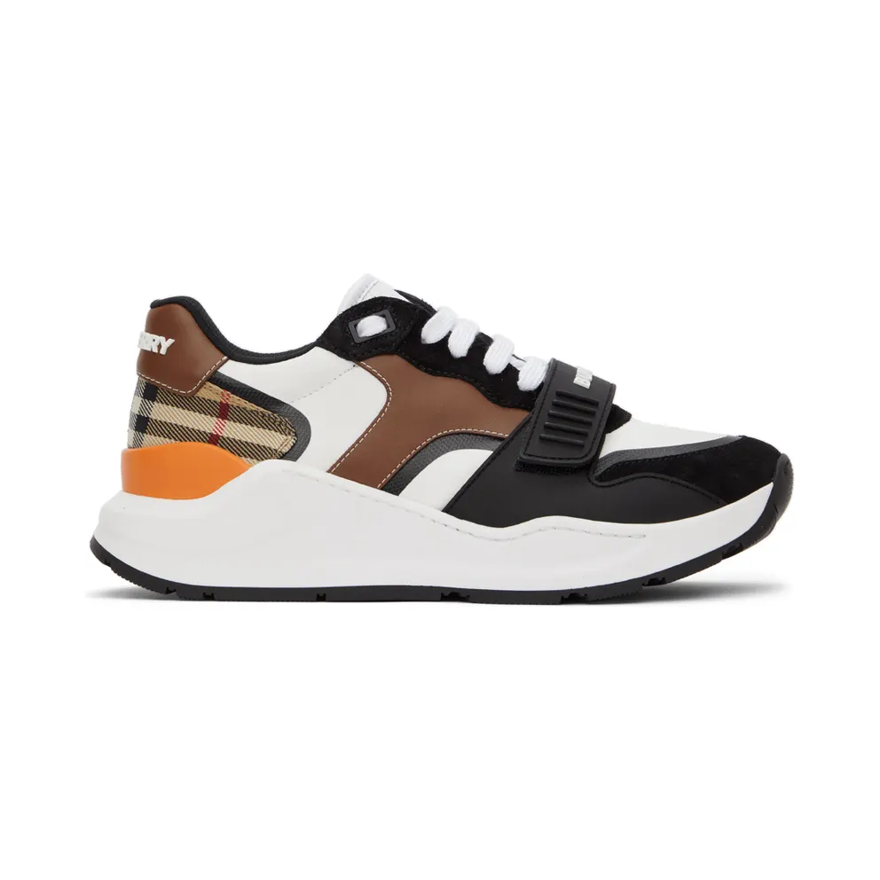 Burberry White and Black Vintage Check Ramsey Low Sneakers (8039112)