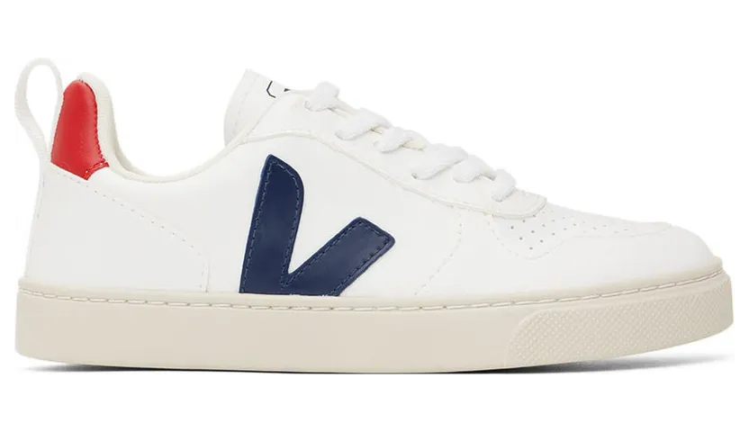 VEJA Kids White & Navy V-10 Lace-up Sneakers (CX0712570C)