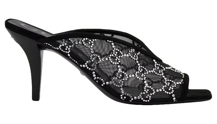 Gucci GG Crystal 75mm Heeled Sandal Black Mesh (695219 F13A0 1000)