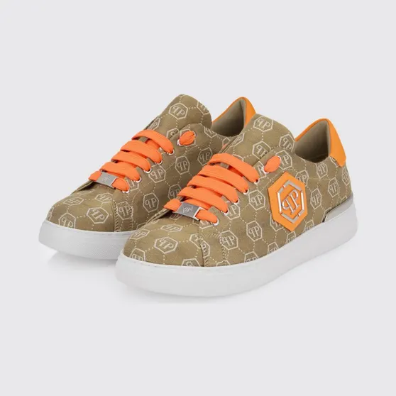 Philipp plein Fabric Sneakers with Hexagon Jacquard Brown (PAFSMSC4093PTE021N0686)