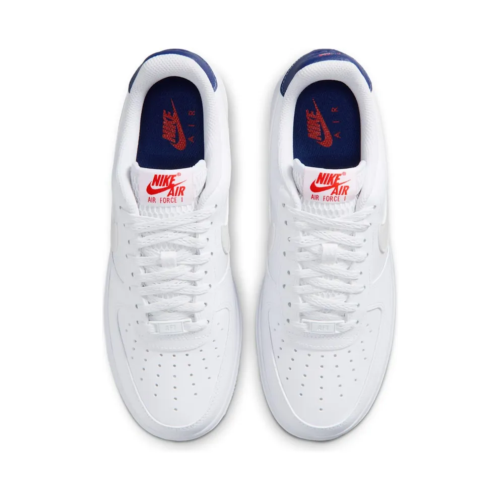 Nike Air Force 1 07 White & “White / Blue Void / Fire Red / Metallic Summit White” (IR1989-100)