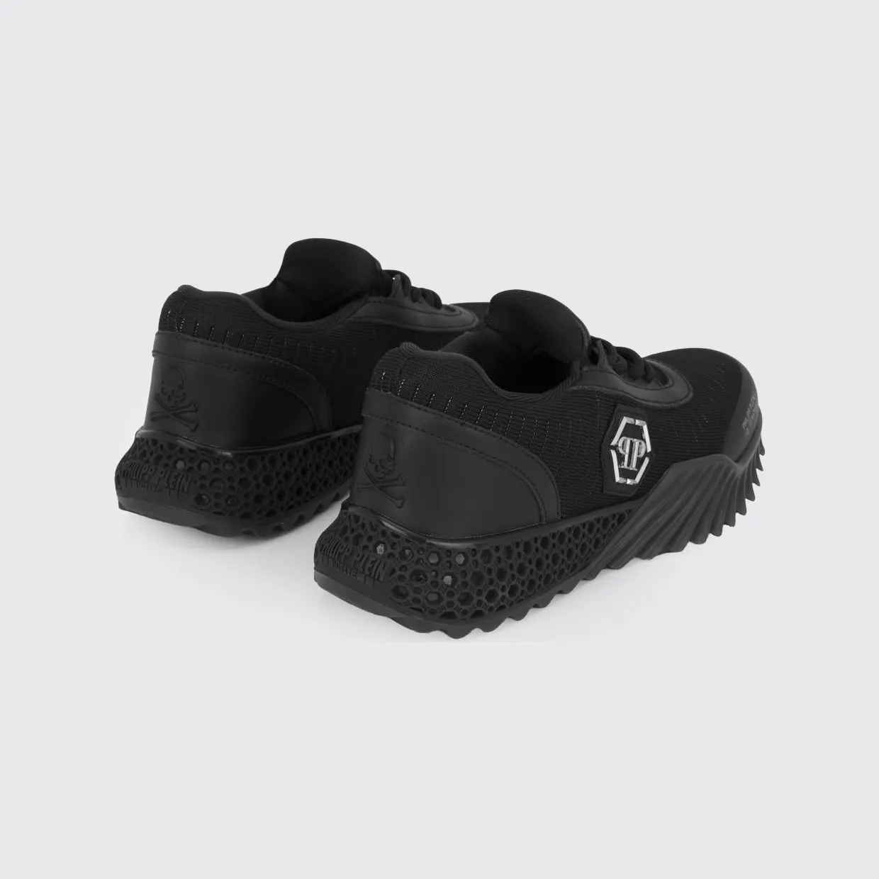 Philipp plein Hexagon Runner Low-Top Sneakers in Leather and Knit with Monogram Black (LABSUSC0079PTE003N02) (2)